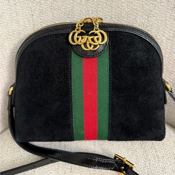 Authentic Gucci Ophedia Dome crossbody bag black suede - Picture 1 of 14
